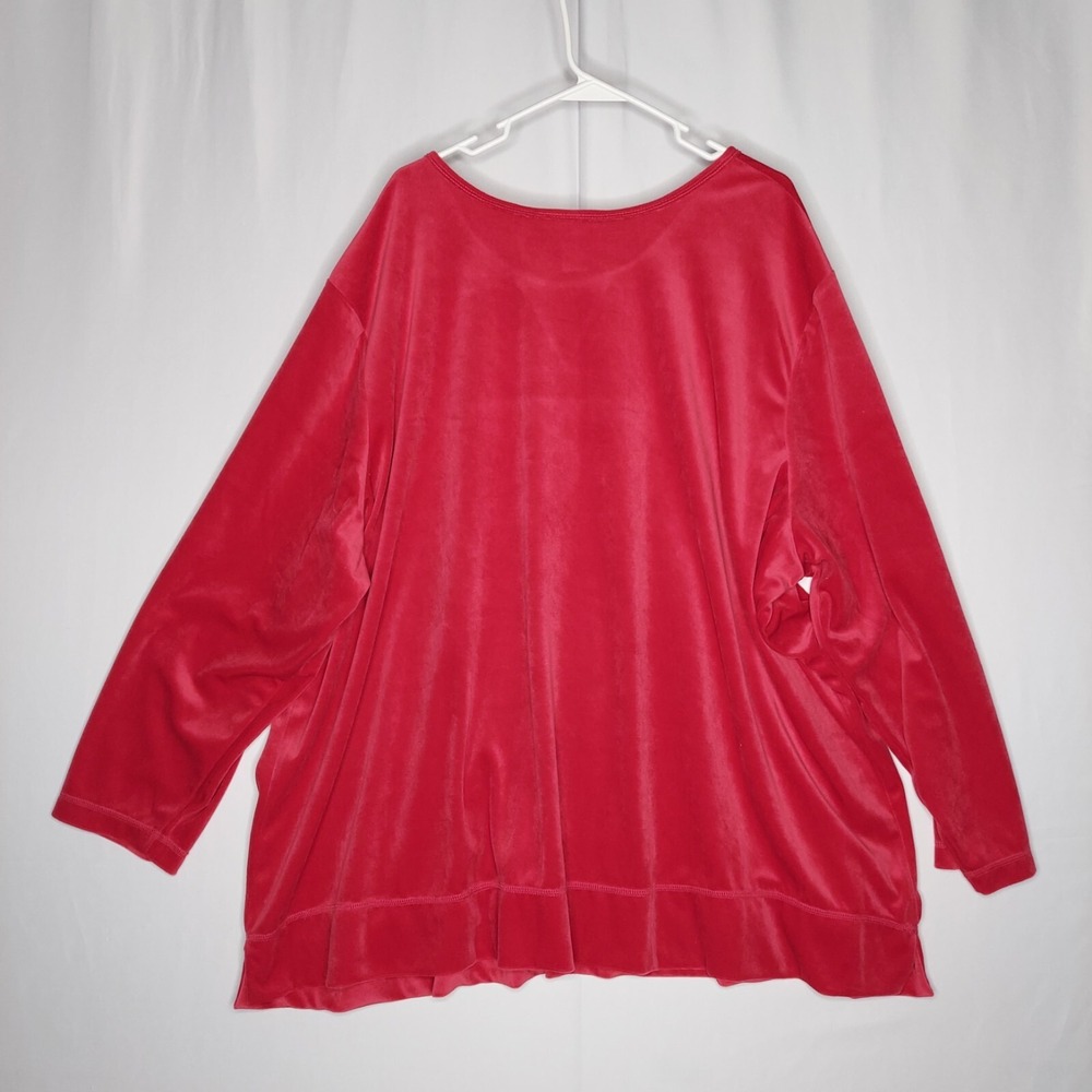 Woman Within Velour Top 5X Red Long Sleeve Round Neck Pullon Casual Shirt - Picture 2 of 5
